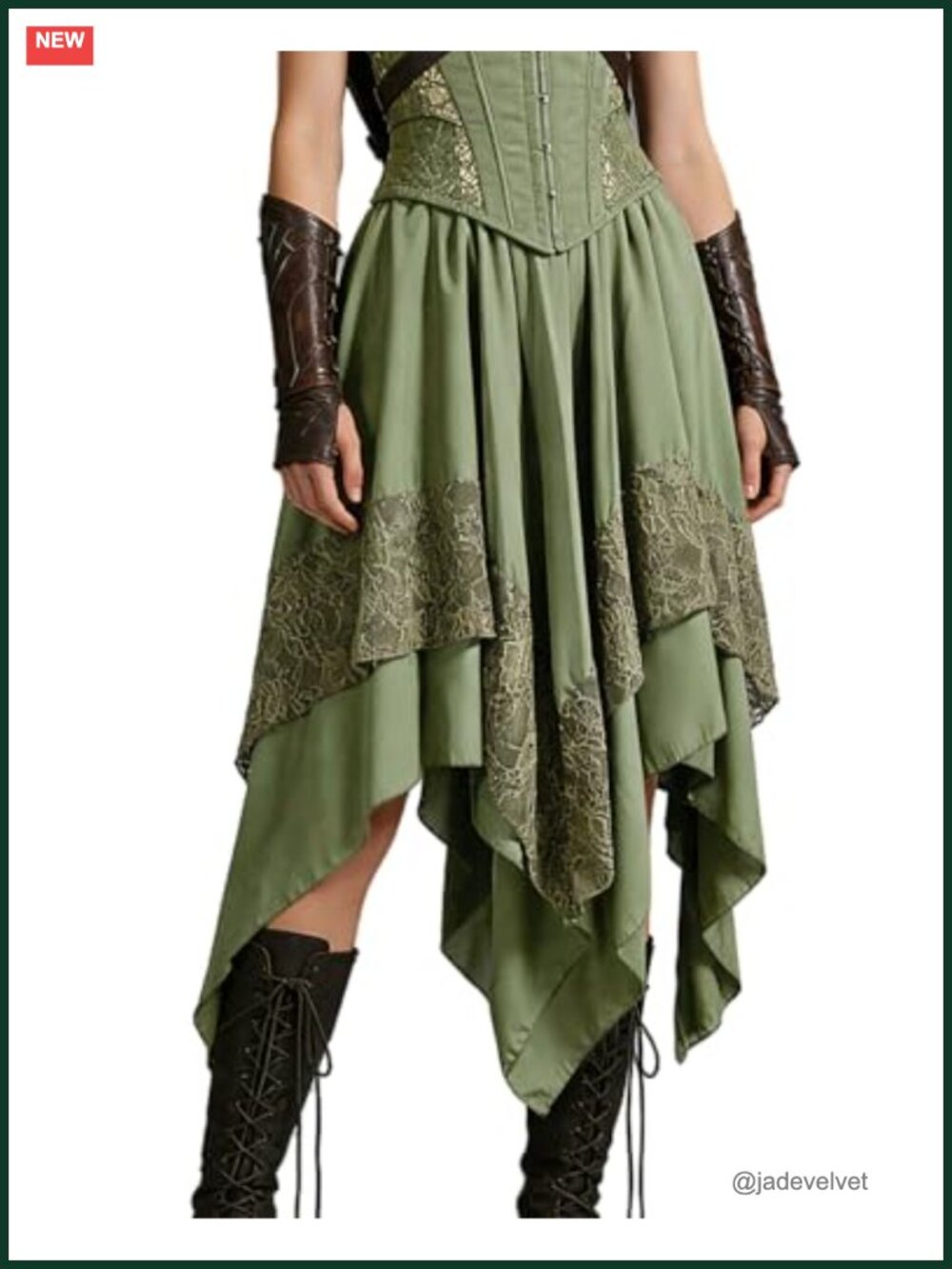 L'VOW Asymmetrical High Low Lace Trim A-Line Skirt Polyester Spandex